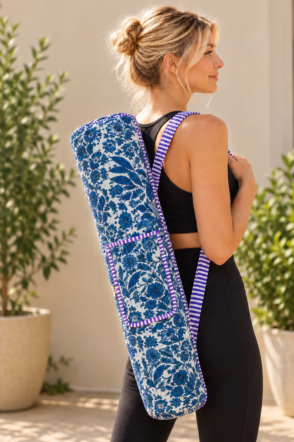 Blue Botanical Yoga Mat Bag