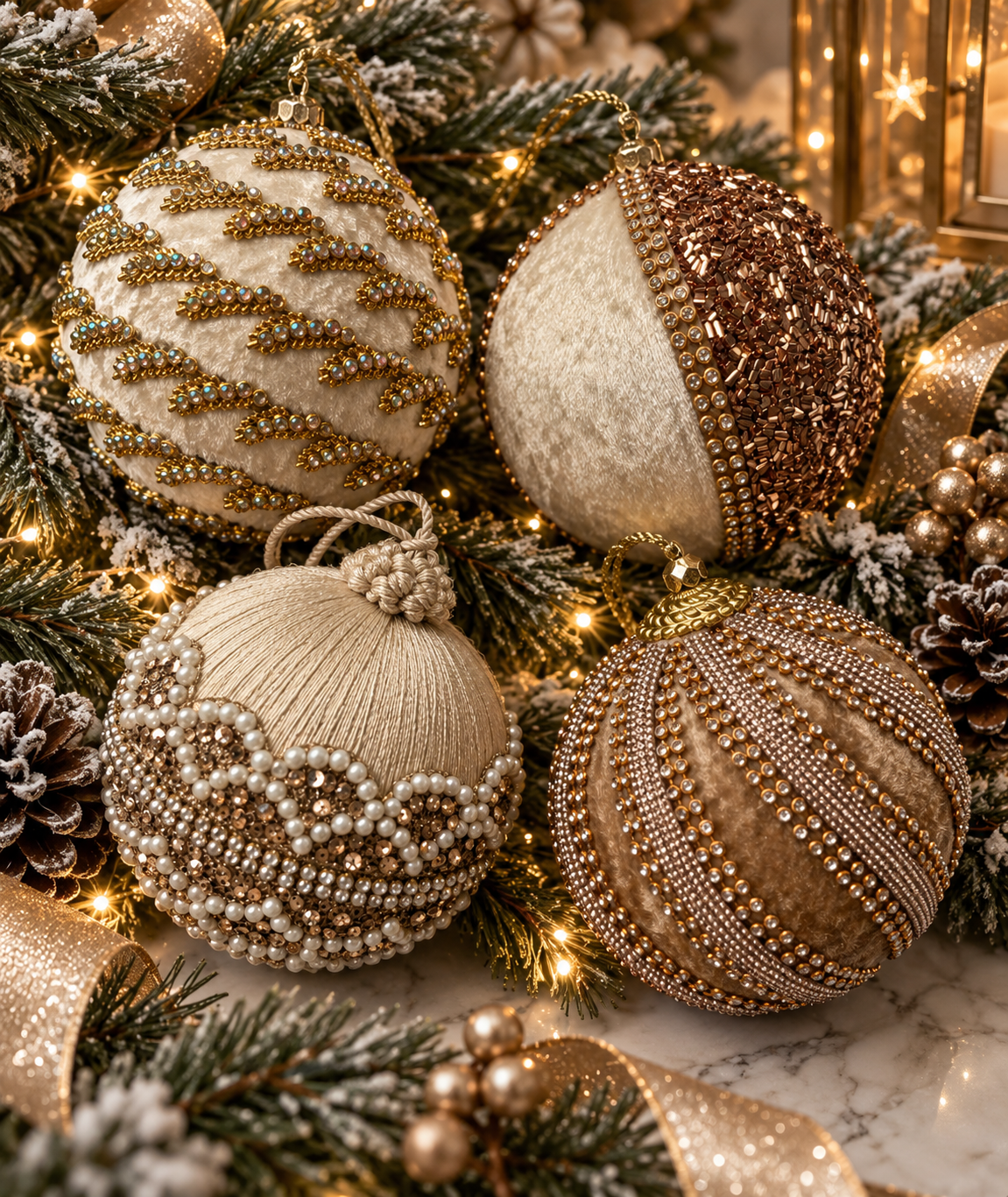 Champagne Sparkle Set of 4 Luxurious Baubles