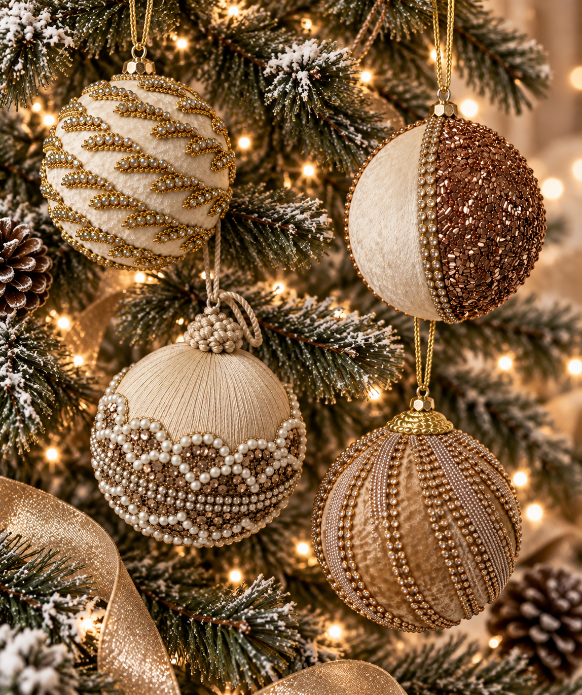 Champagne Sparkle Set of 4 Luxurious Baubles