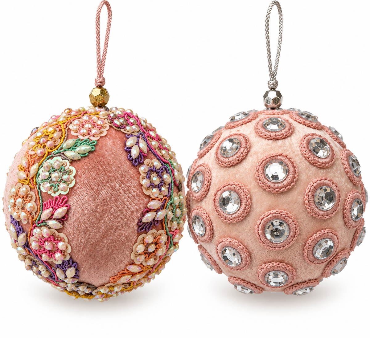 Crystal Pink Velvet 2 set of luxurious Baubles