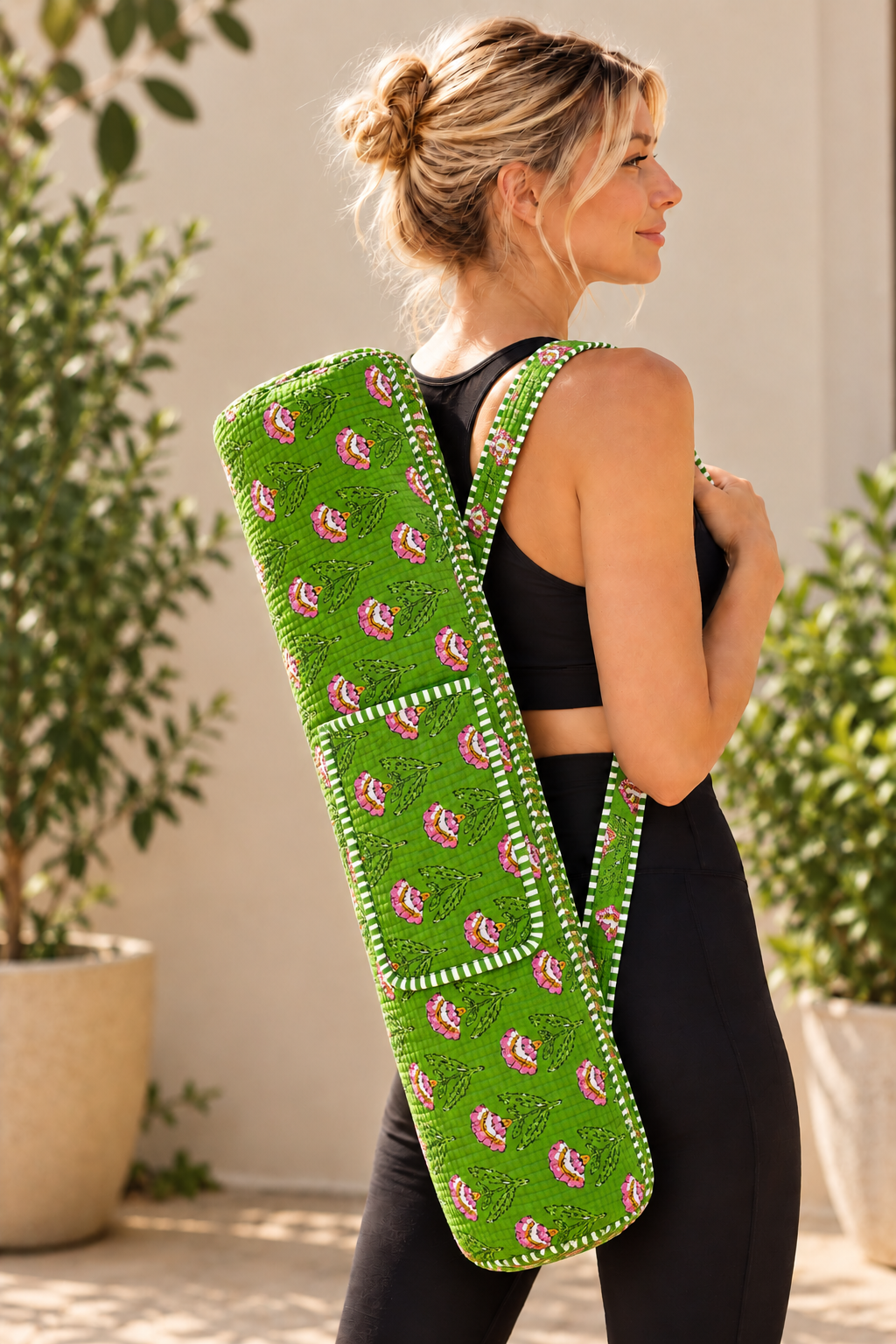 Pink Petal Print Yoga Bag