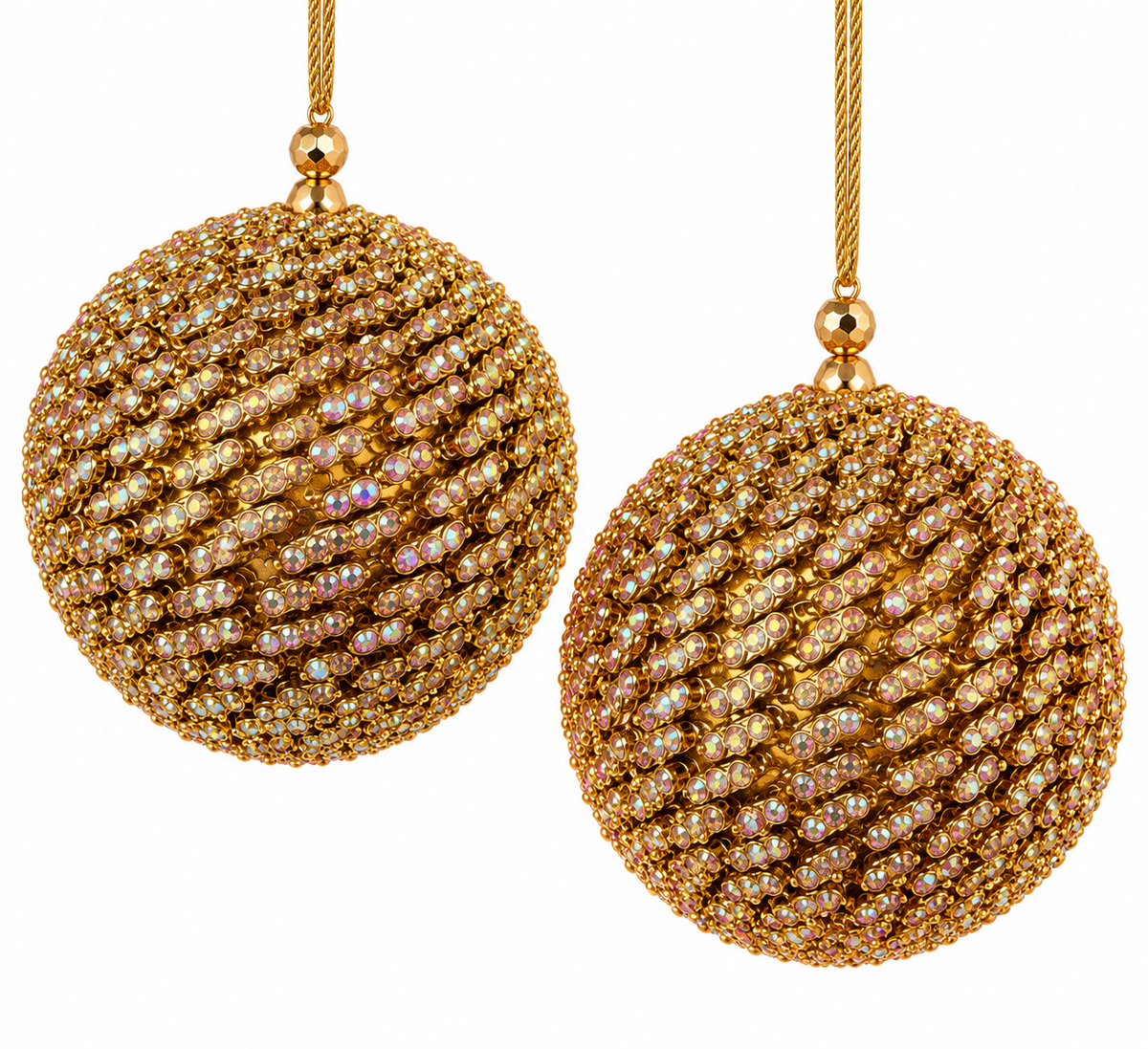 Luxurious Golden Crystal Set of 2 Baubles