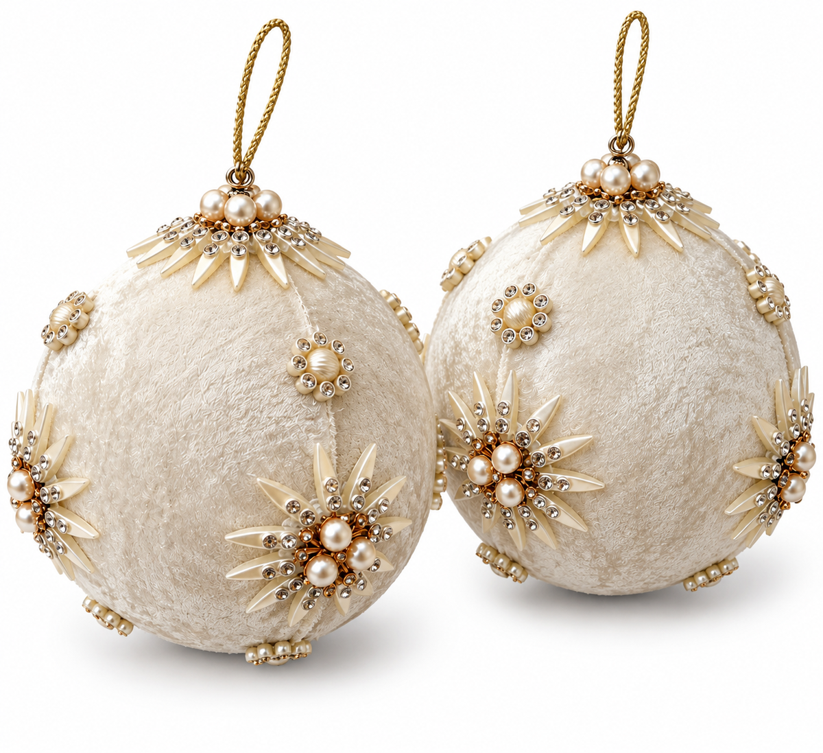 Ivory Velvet Pearl set of 2 Large Baubles