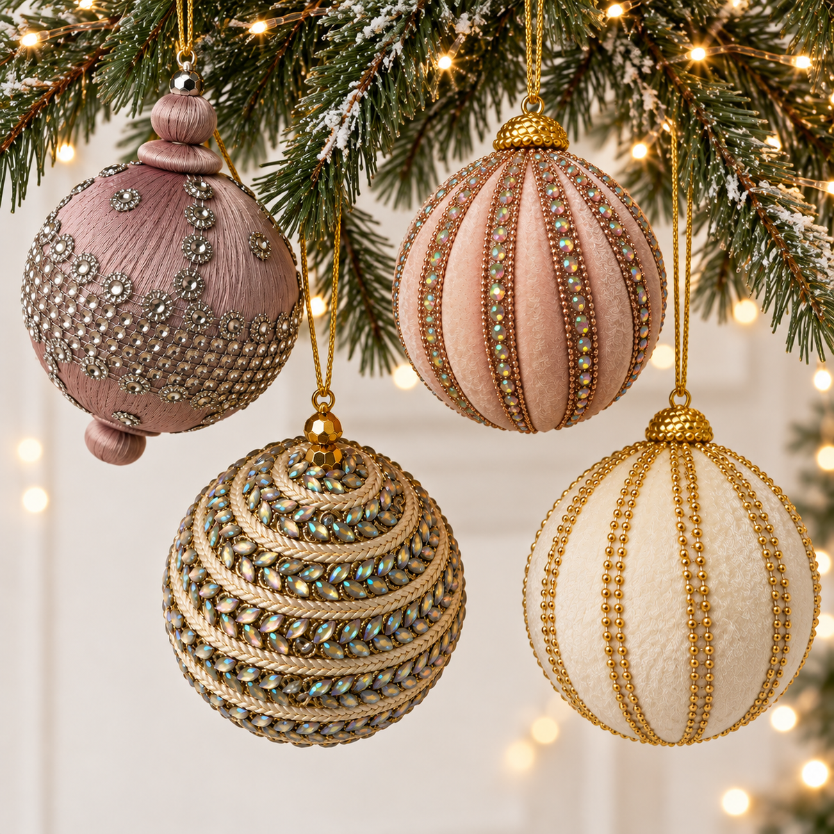 Pastel Jewelled Set of 4 Luxurious Baubles