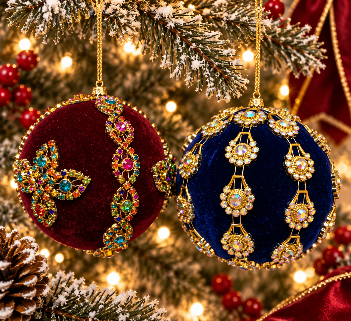 Jewel Velvet set of 2 Luxurious Baubles