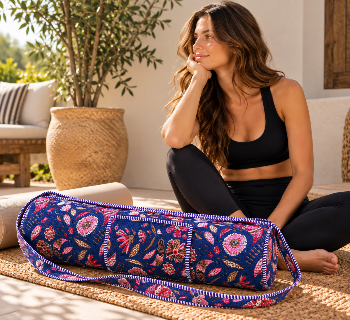 Midnight Blue Floral Yoga Mat Bag