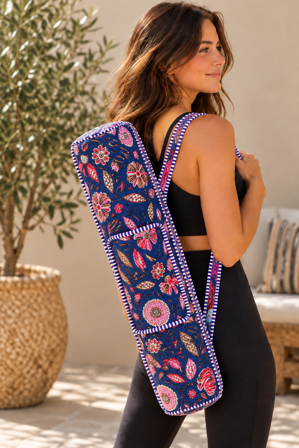 Midnight Blue Floral Yoga Mat Bag
