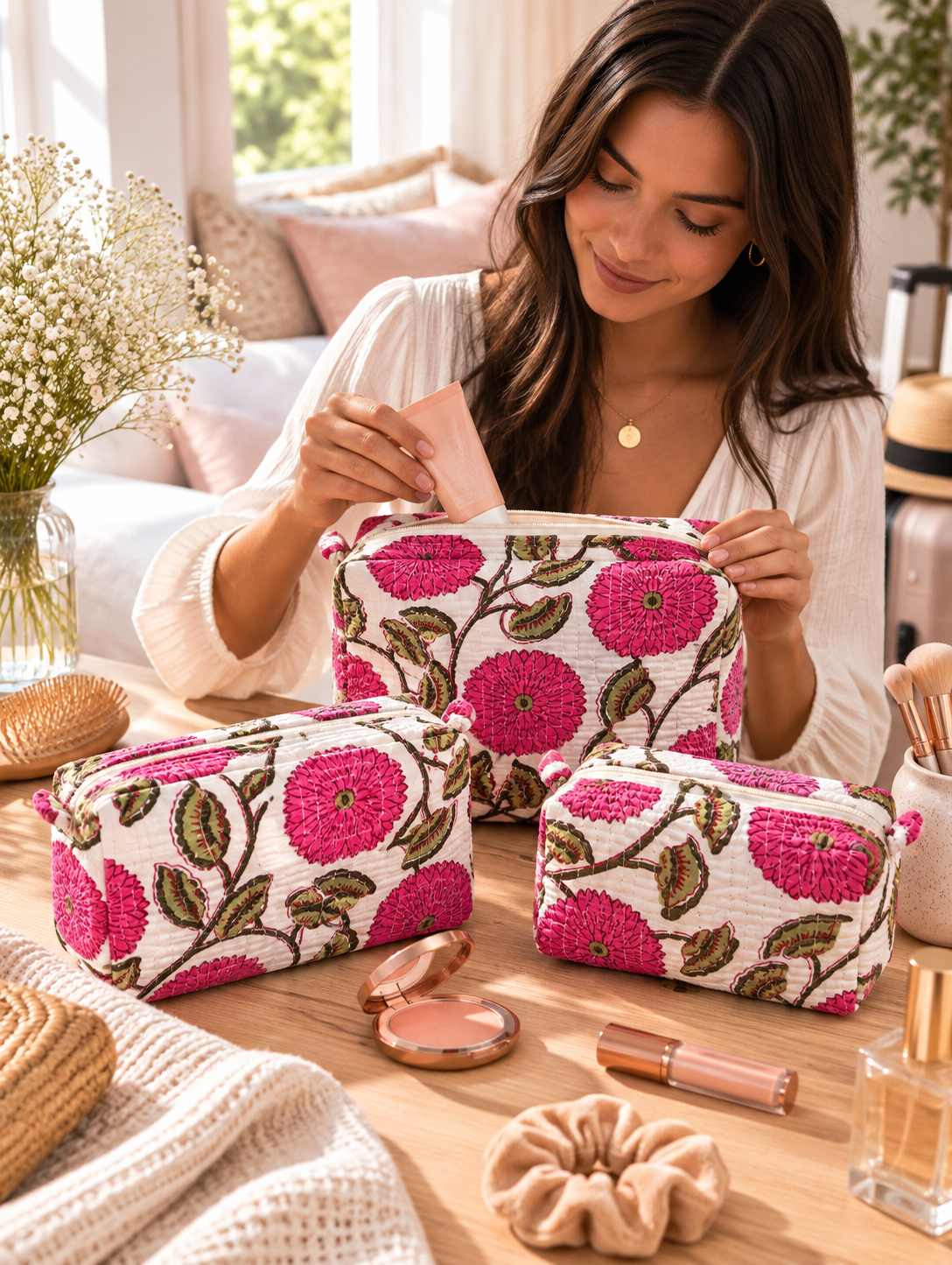 Pink Peony Bag 3 Piece Set