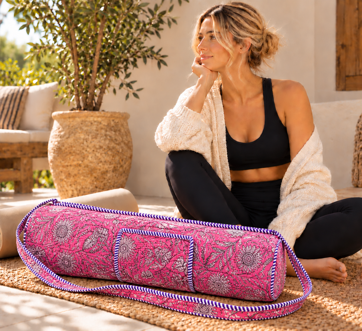 Pink Pop Botanical Yoga Mat Bag