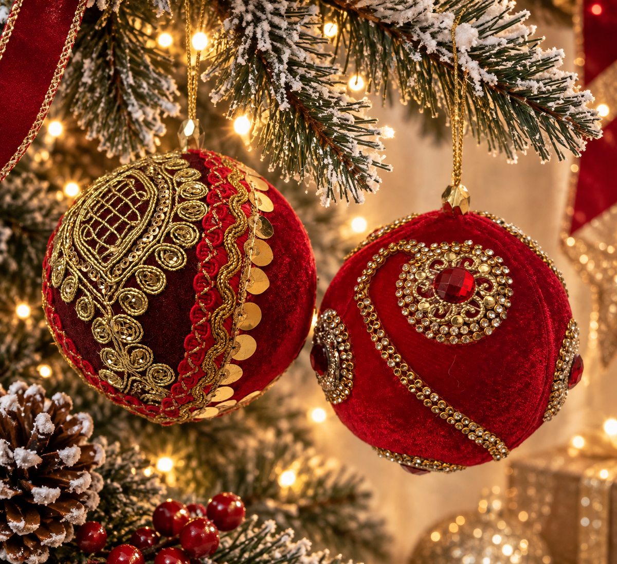 Red Velvet Crystal set of 2 Luxurious Baubles