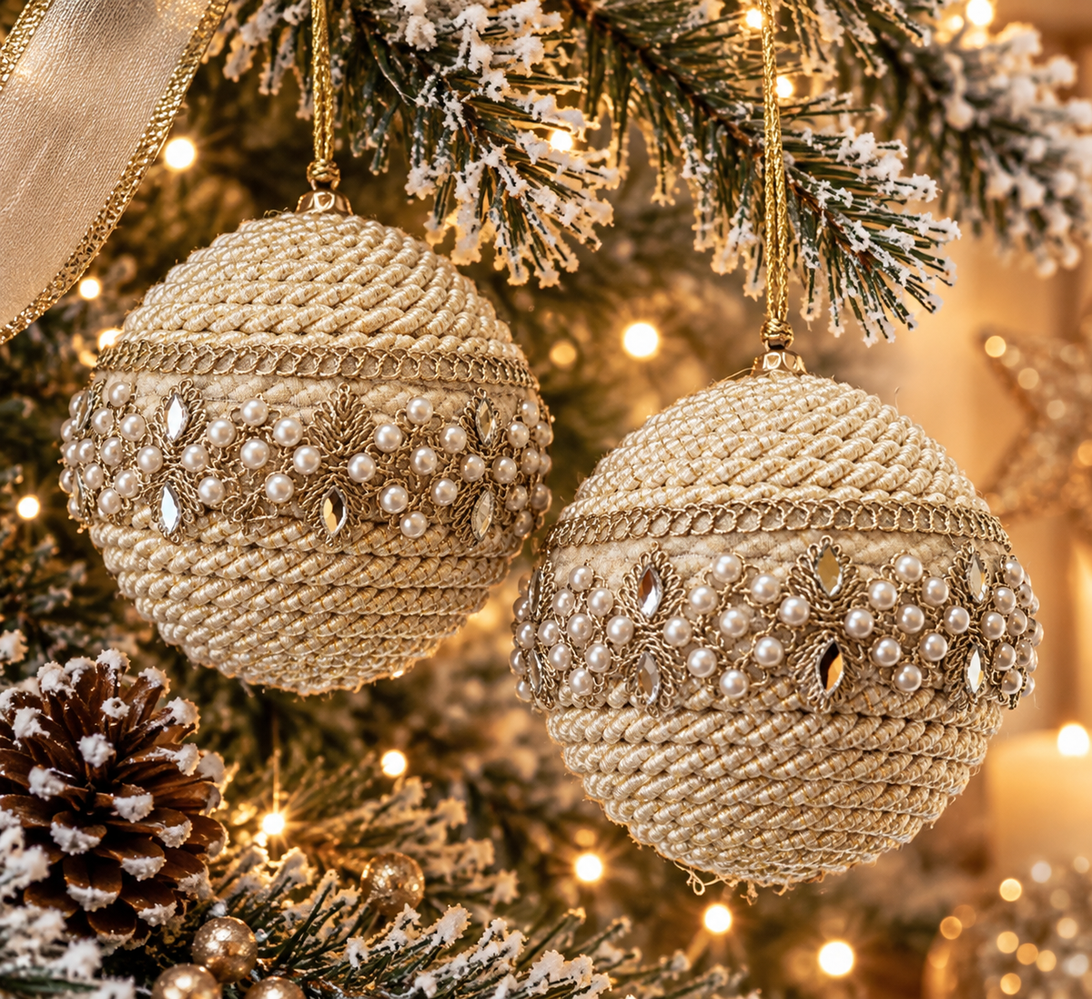 Snow Drop set of 2 Small Luxurious Baubles