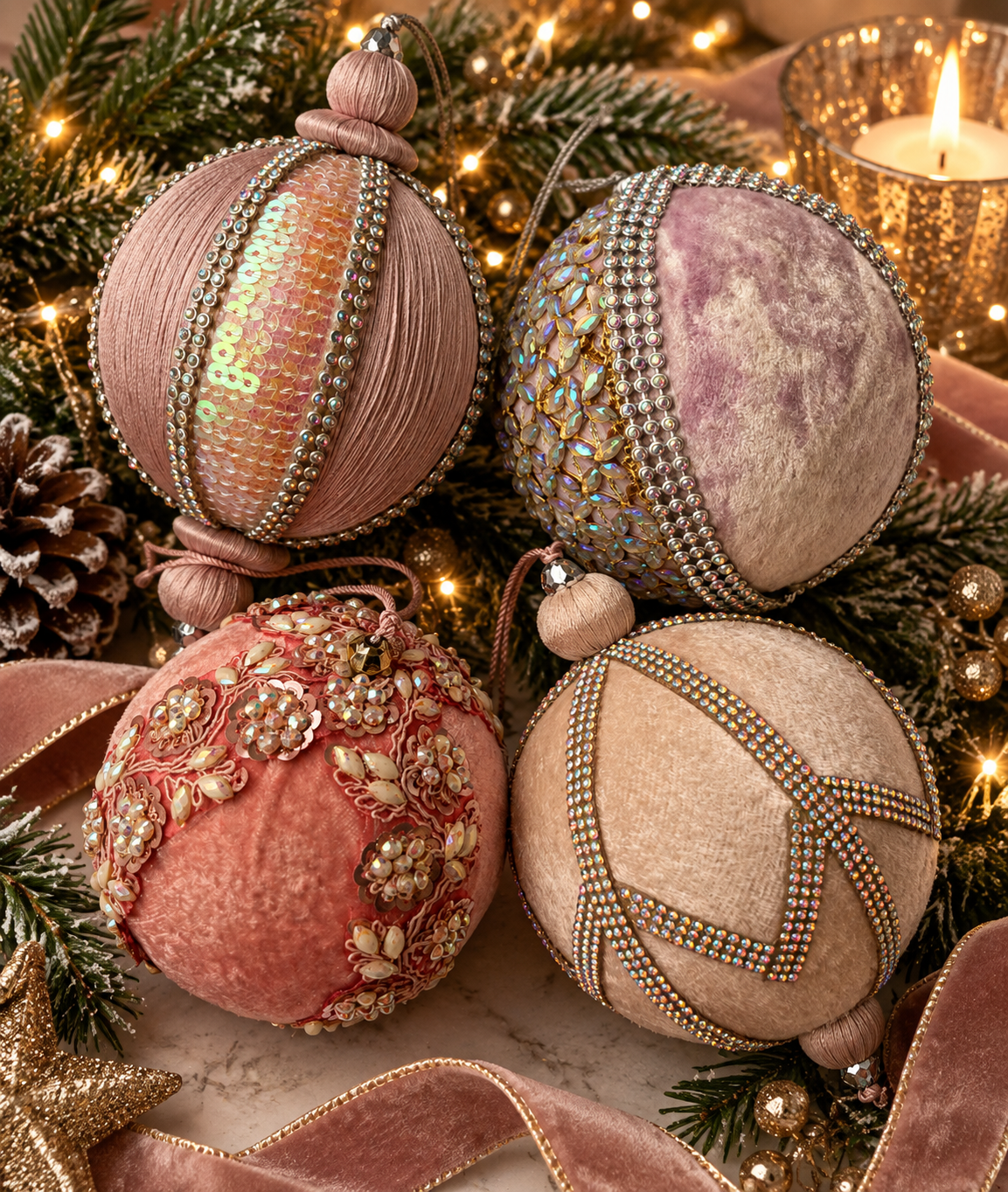 Velvet Luxe Jewel Set of 4 Luxurious Baubles