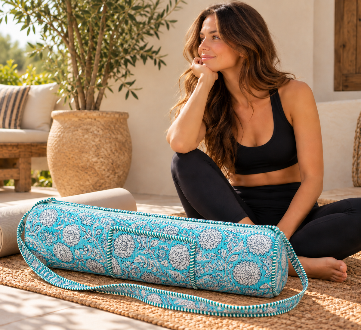 Beautiful Blue Floral Yoga Mat Bag