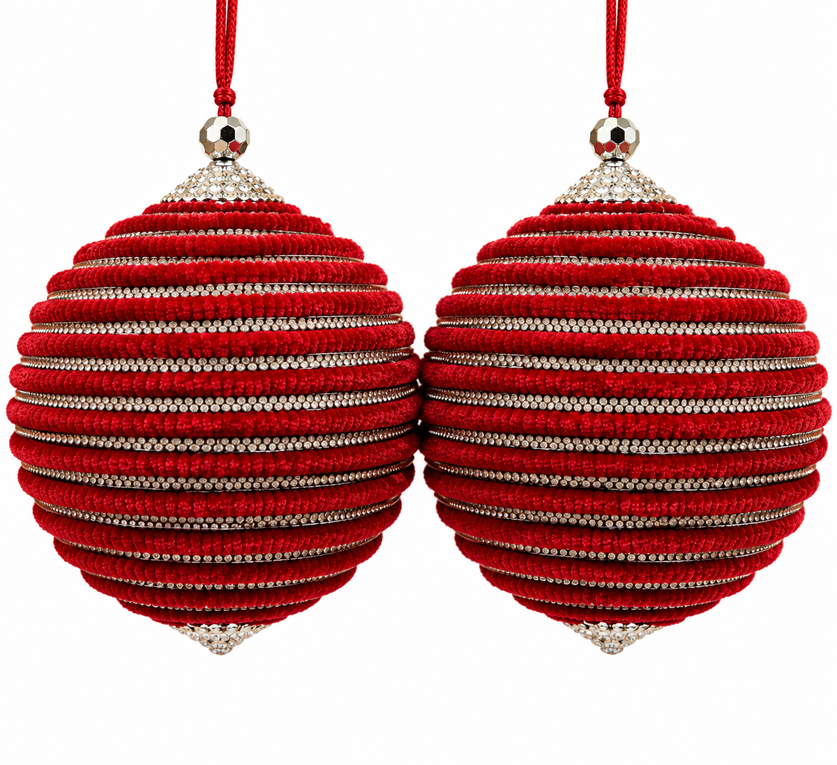 Velvet & Crystal Stripe set of 2 Luxurious Baubles